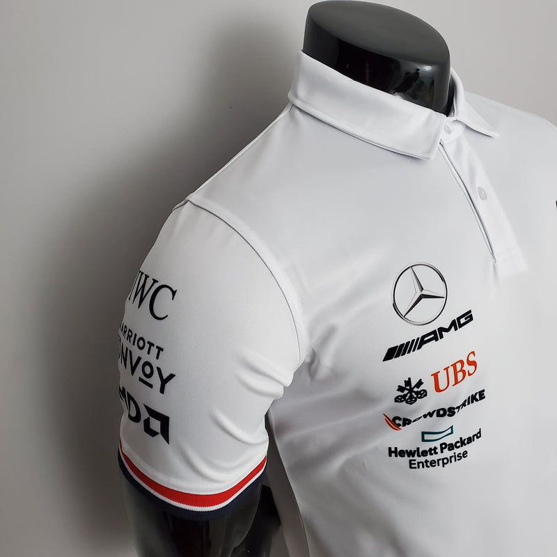 Camisa de Fórmula 1 - Traje de Corrida Mercedes Polo Branco