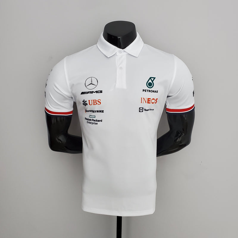 Camisa de Fórmula 1 - Traje de Corrida Mercedes Polo Branco